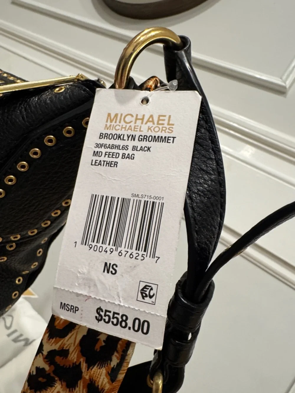 Michael Kors Brooklyn Black Grommet Leather Feedbag Crossbody NWT - Picture 12 of 17